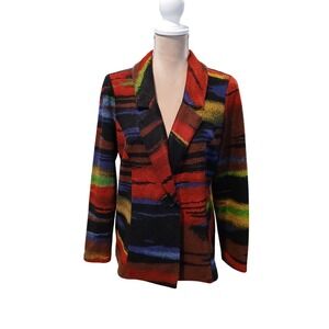 Soft Works Colorful Abstract Stripe Knit Blazer Bold Art Womens Medium Statement